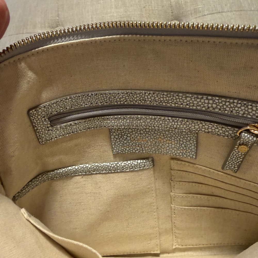 India Hicks The Insider Gray Print Stingray Leather Pouch Clutch Bag - Picture 3 of 10